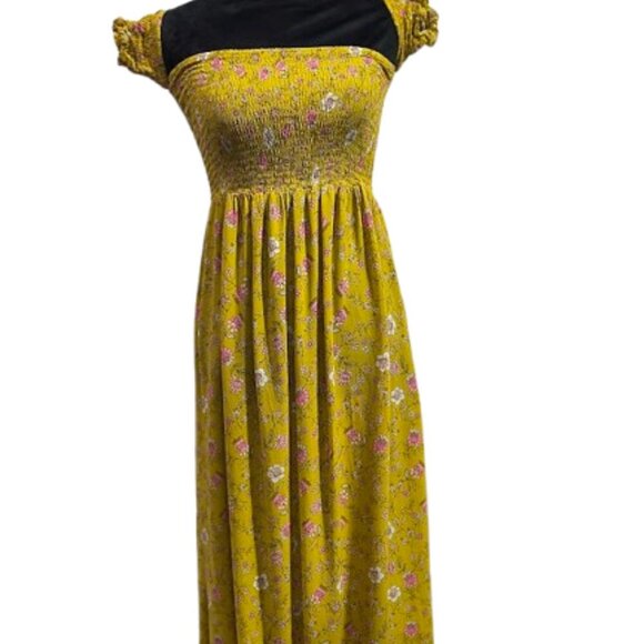 Forever 21 Summer Mustard Floral Of Shoulders Maxi Dress Women's Small - Picture 4 of 11